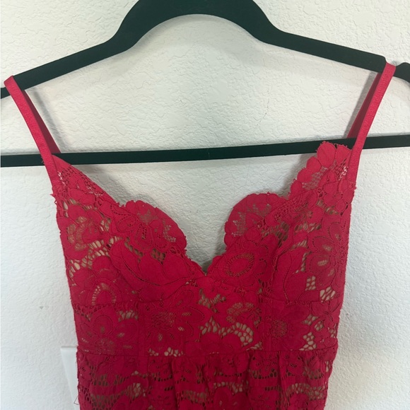 For Love and Lemons Gianna Red Lace Midi Bodycon Dress Sheer  XS - Picture 5 of 13